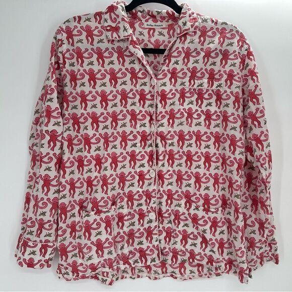 Roller Rabbit Pajama Button Down Long Sleeve Pink Monkey Print Cotton Sz Medium - Picture 1 of 7